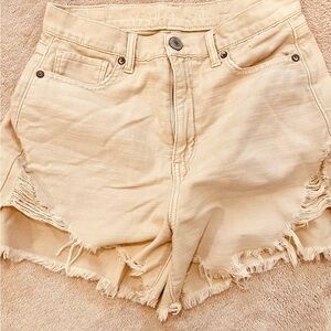 American Eagle Outfitters Women's Tan Distressed Jean Shorts